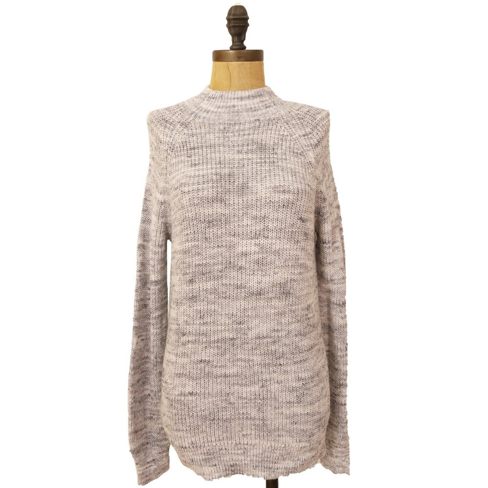 Caslon Space Dye Pullover Sweater Top Size S Mock Neck Ivory Gray NWT B58